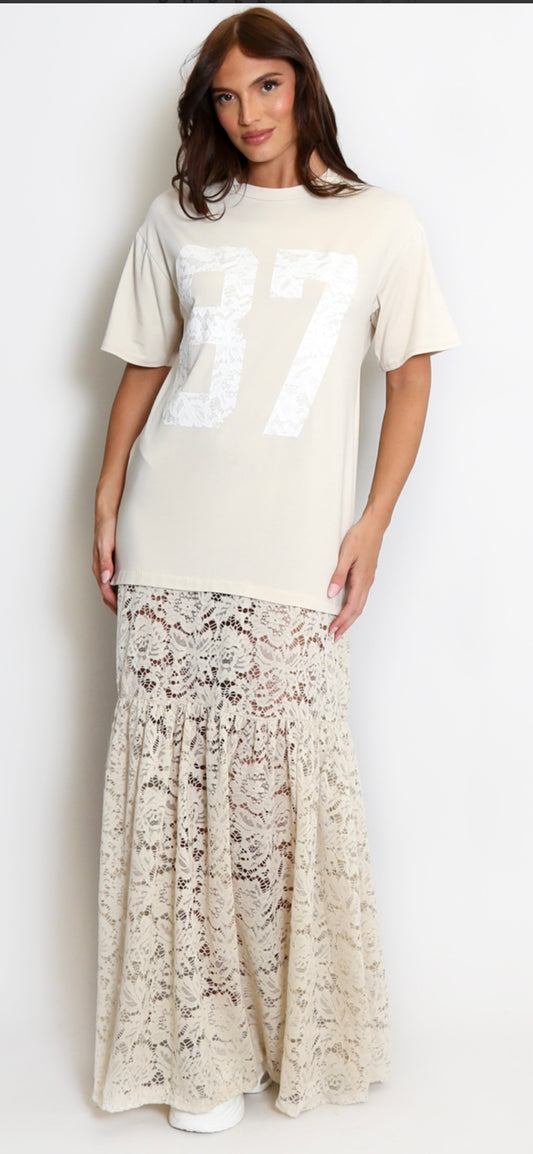 87 Slogan T-Shirt Lace Dress