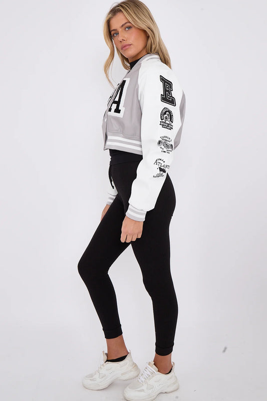 PU CROPPED VARSITY JACKET