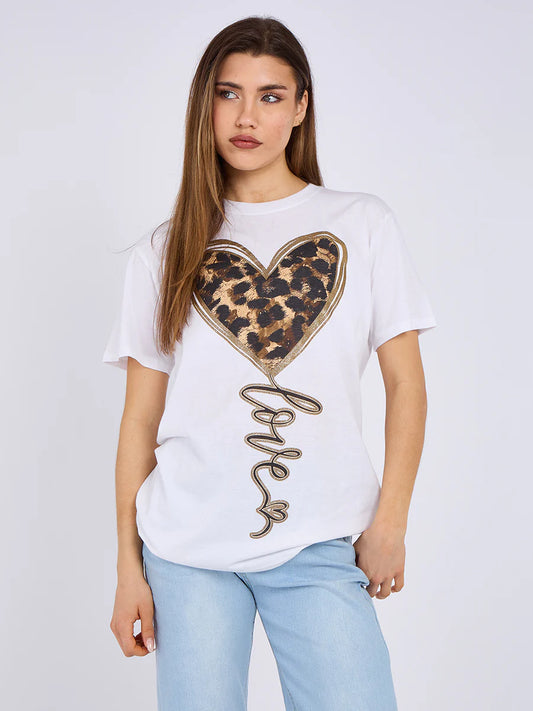 LEOPARD HEART GRAPHIC PRINTED T-SHIRT