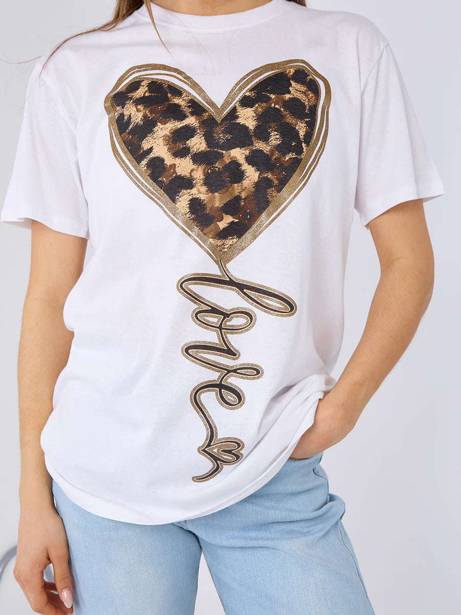 LEOPARD HEART GRAPHIC PRINTED T-SHIRT