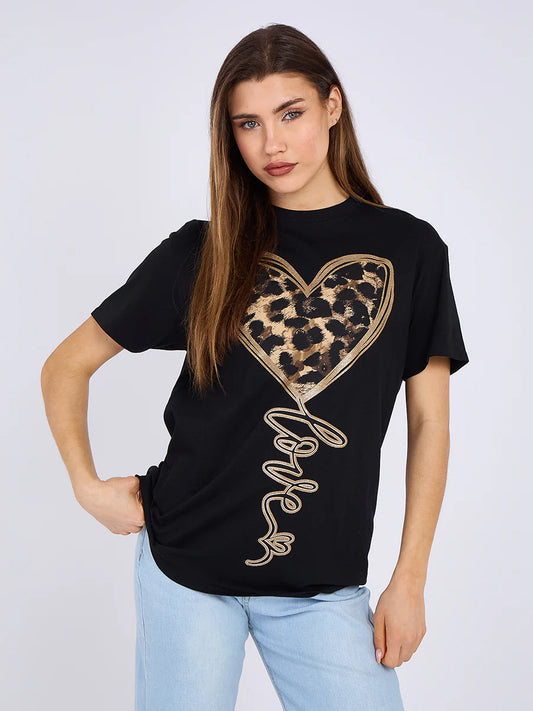 LEOPARD HEART GRAPHIC PRINTED T-SHIRT
