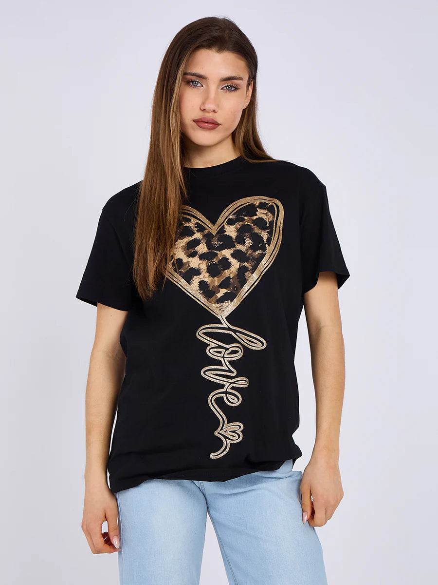 LEOPARD HEART GRAPHIC PRINTED T-SHIRT