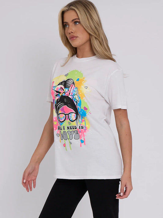 ALL I NEED IS LOVE PRINTED T-SHIRT