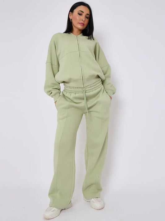 SAGE GREEN BOMBER SWEATSHIRT WITH STRAIGHT LEG JOGGER