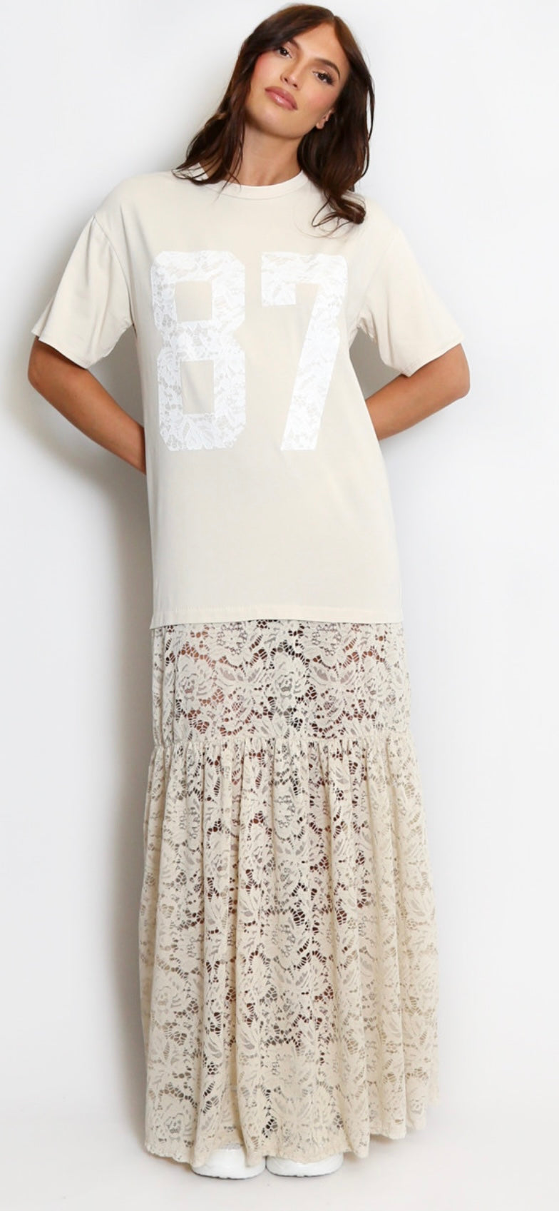 87 Slogan T-Shirt Lace Dress