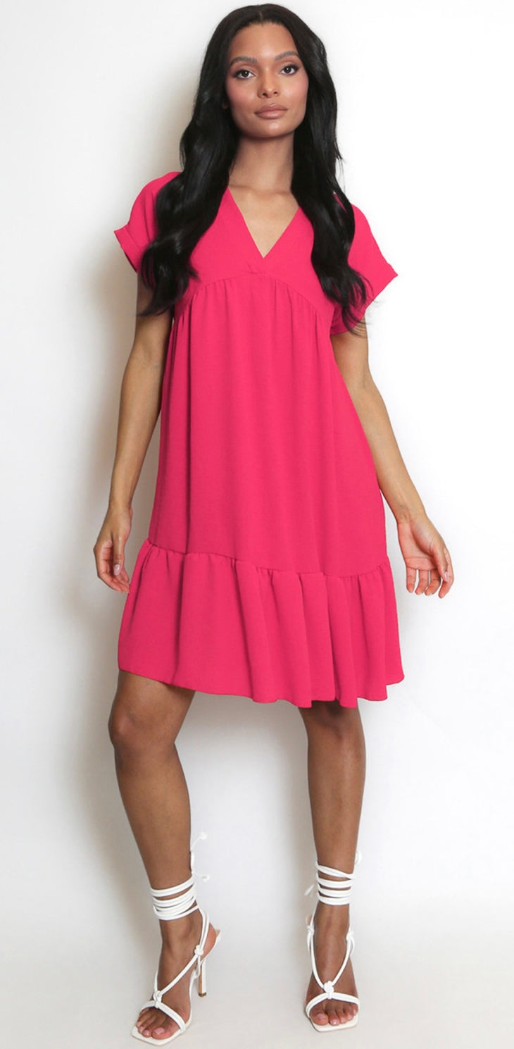 Plain V Neck Smock Dress