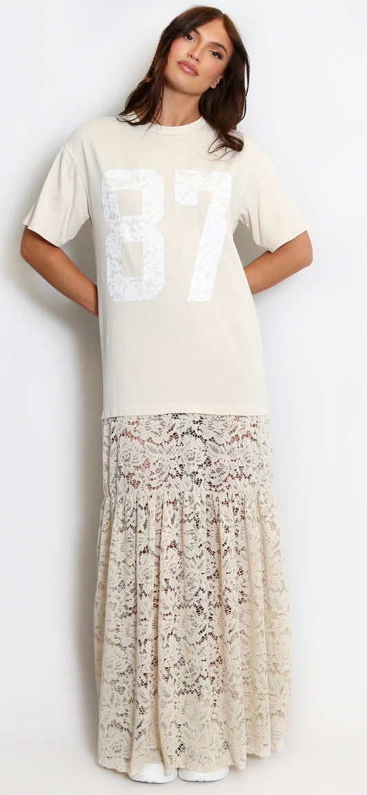 87 Slogan T-Shirt Lace Dress