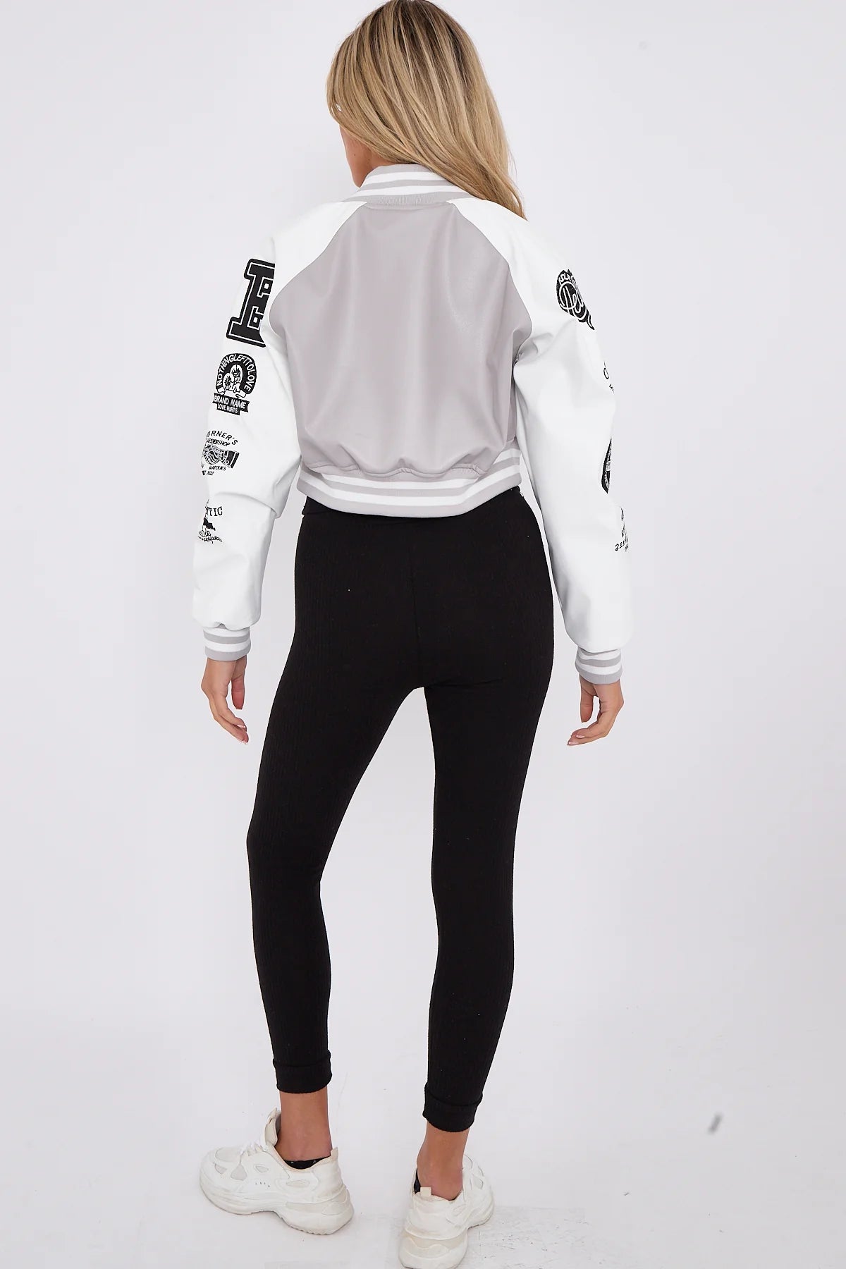 PU CROPPED VARSITY JACKET