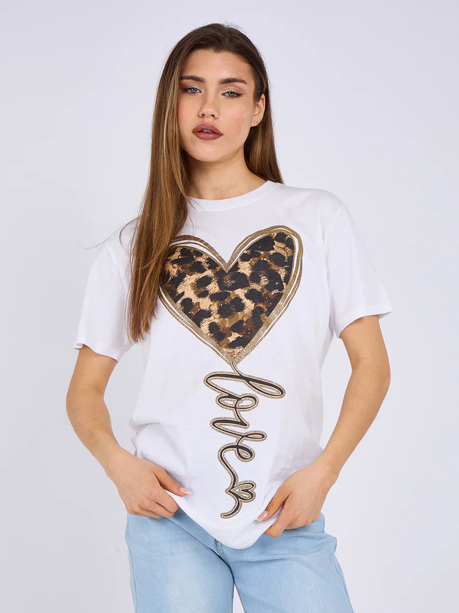 LEOPARD HEART GRAPHIC PRINTED T-SHIRT