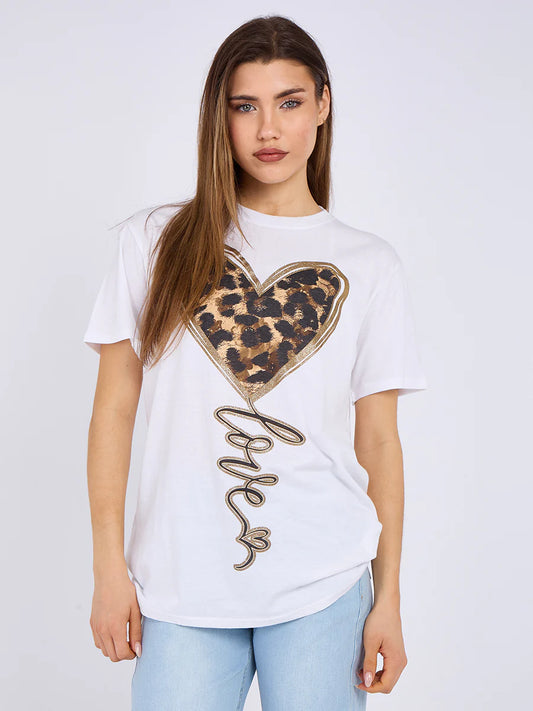 LEOPARD HEART GRAPHIC PRINTED T-SHIRT