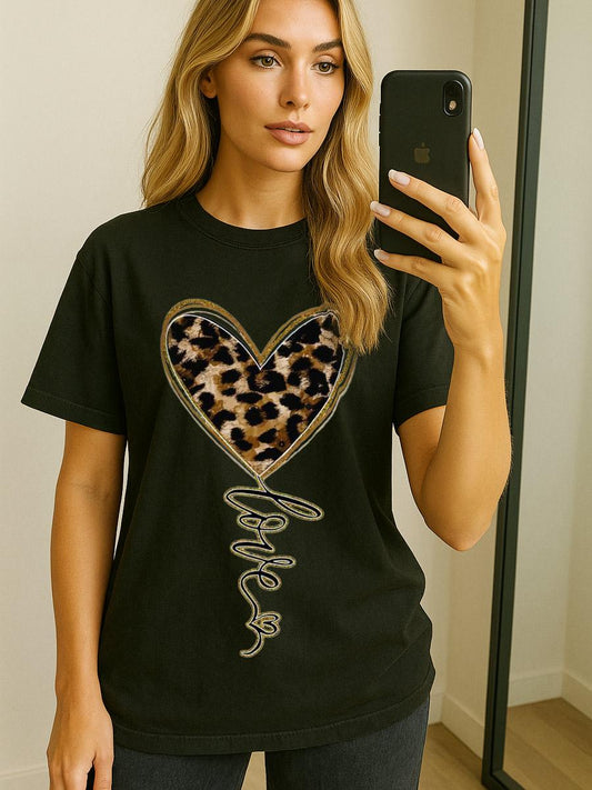 LEOPARD HEART GRAPHIC PRINTED T-SHIRT