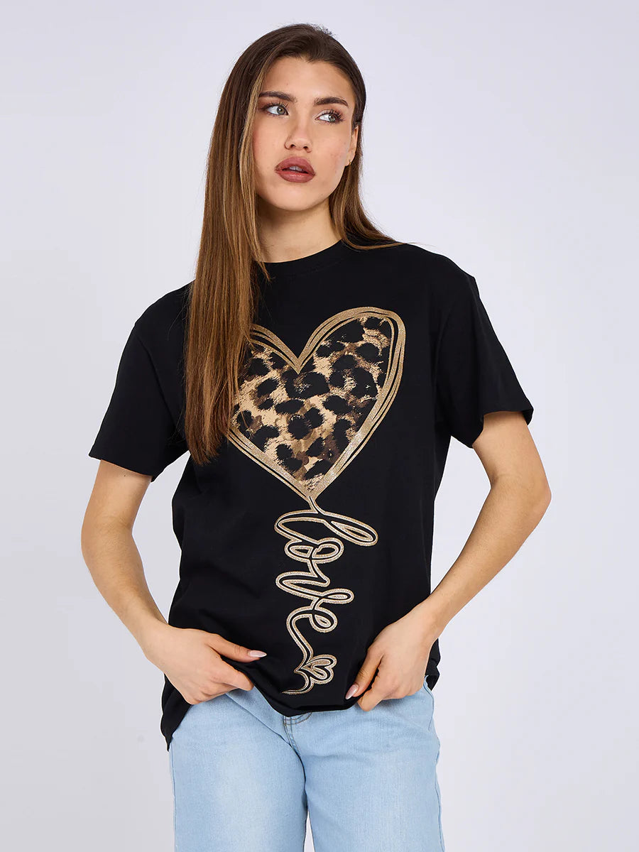 LEOPARD HEART GRAPHIC PRINTED T-SHIRT