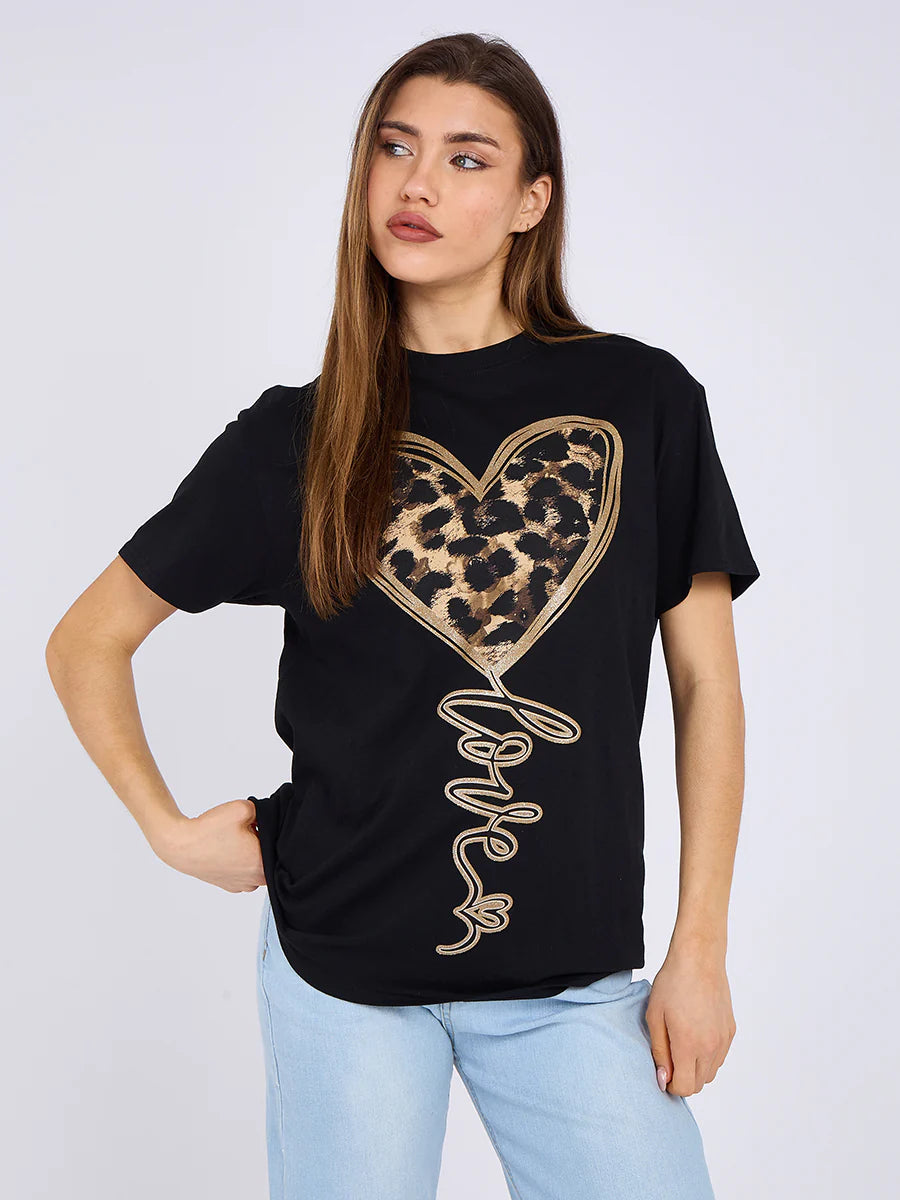 LEOPARD HEART GRAPHIC PRINTED T-SHIRT