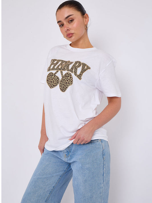 LEOPARD CHERRY GRAPHIC PRINTED T-SHIRT