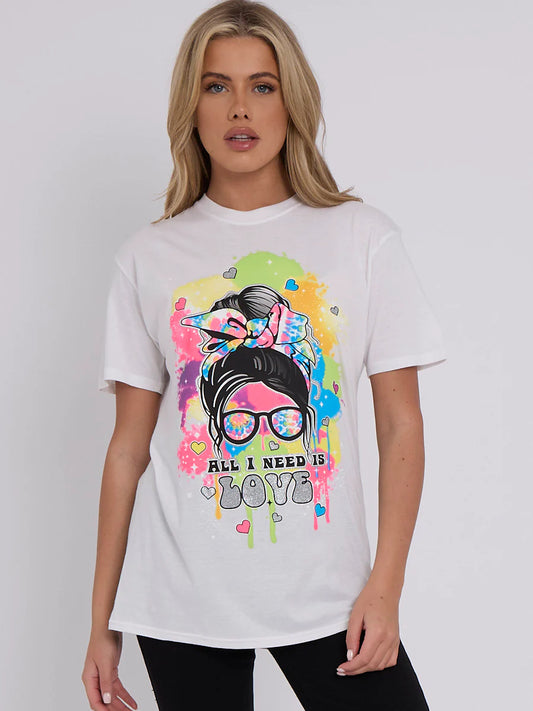 ALL I NEED IS LOVE PRINTED T-SHIRT