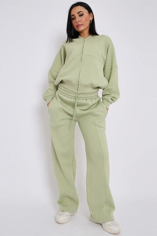 SAGE GREEN BOMBER SWEATSHIRT WITH STRAIGHT LEG JOGGER